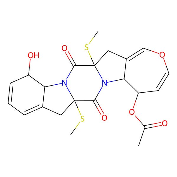 2D Structure of [(1R,4S,5S,11R,14S,15S)-5-hydroxy-1,11-bis(methylsulfanyl)-2,12-dioxo-18-oxa-3,13-diazapentacyclo[11.8.0.03,11.04,9.014,20]henicosa-6,8,16,19-tetraen-15-yl] acetate