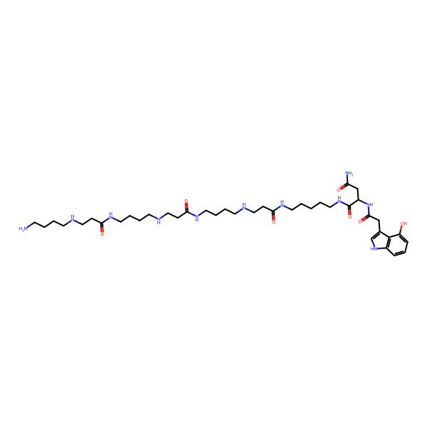 2D Structure of (2S)-N-[5-[3-[4-[3-[4-[3-(4-aminobutylamino)propanoylamino]butylamino]propanoylamino]butylamino]propanoylamino]pentyl]-2-[[2-(4-hydroxy-1H-indol-3-yl)acetyl]amino]butanediamide