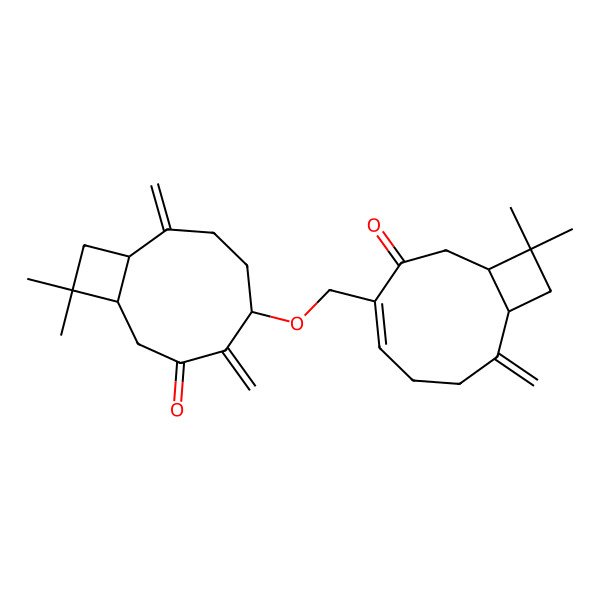 2D Structure of (1R,5R,9S)-5-[[(1R,4Z,9S)-11,11-dimethyl-8-methylidene-3-oxo-4-bicyclo[7.2.0]undec-4-enyl]methoxy]-11,11-dimethyl-4,8-dimethylidenebicyclo[7.2.0]undecan-3-one