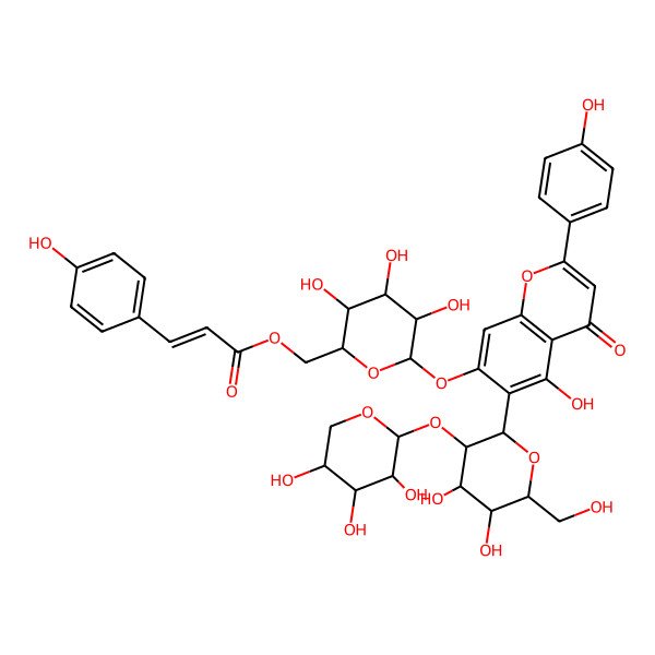 2D Structure of [6-[6-[4,5-Dihydroxy-6-(hydroxymethyl)-3-(3,4,5-trihydroxyoxan-2-yl)oxyoxan-2-yl]-5-hydroxy-2-(4-hydroxyphenyl)-4-oxochromen-7-yl]oxy-3,4,5-trihydroxyoxan-2-yl]methyl 3-(4-hydroxyphenyl)prop-2-enoate