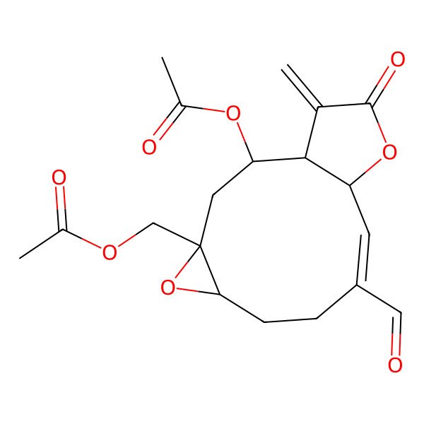 2D Structure of [(1R,2S,4R,6R,9E,11R)-2-acetyloxy-9-formyl-14-methylidene-13-oxo-5,12-dioxatricyclo[9.3.0.04,6]tetradec-9-en-4-yl]methyl acetate