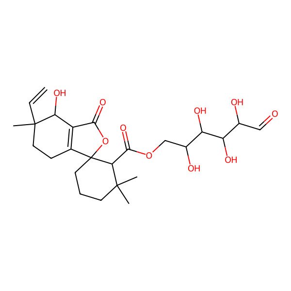 2D Structure of (2,3,4,5-tetrahydroxy-6-oxohexyl) 6-ethenyl-7-hydroxy-2',2',6-trimethyl-1-oxospiro[5,7-dihydro-4H-2-benzofuran-3,6'-cyclohexane]-1'-carboxylate