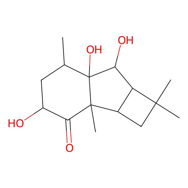 2D Structure of (2aS,2bR,4S,6R,6aS,7S,7aS)-4,6a,7-trihydroxy-1,1,2b,6-tetramethyl-2a,4,5,6,7,7a-hexahydro-2H-cyclobuta[a]inden-3-one