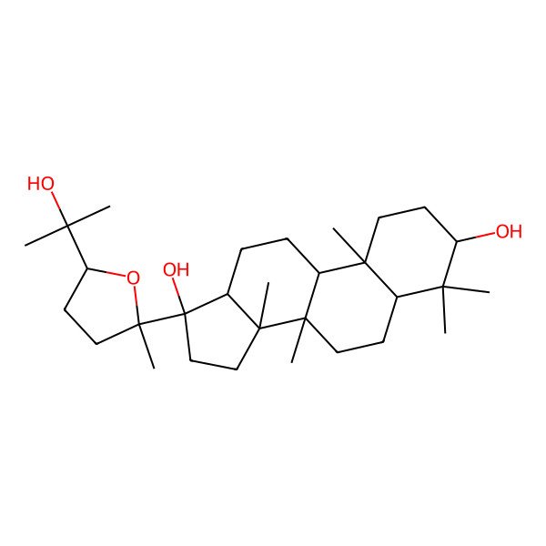 2D Structure of (3R,5S,8R,9R,10R,13S,14R,17R)-17-[(2S,5S)-5-(2-hydroxypropan-2-yl)-2-methyloxolan-2-yl]-4,4,8,10,14-pentamethyl-1,2,3,5,6,7,9,11,12,13,15,16-dodecahydrocyclopenta[a]phenanthrene-3,17-diol