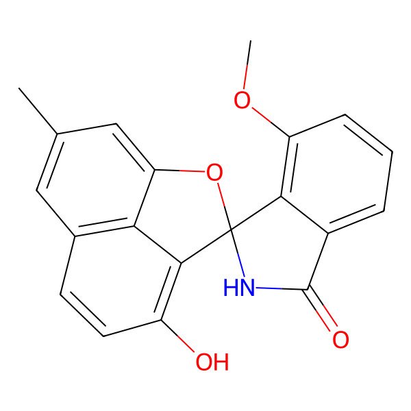 2D Structure of 5-hydroxy-4'-methoxy-10-methylspiro[2-oxatricyclo[6.3.1.04,12]dodeca-1(11),4,6,8(12),9-pentaene-3,3'-2H-isoindole]-1'-one