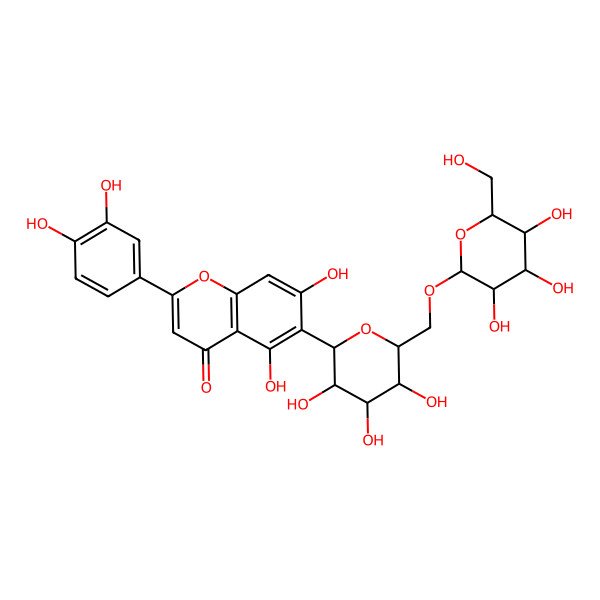 2D Structure of 2-(3,4-dihydroxyphenyl)-5,7-dihydroxy-6-[(2R,3R,4R,5S,6R)-3,4,5-trihydroxy-6-[[(2R,3R,4S,5S,6R)-3,4,5-trihydroxy-6-(hydroxymethyl)oxan-2-yl]oxymethyl]oxan-2-yl]chromen-4-one