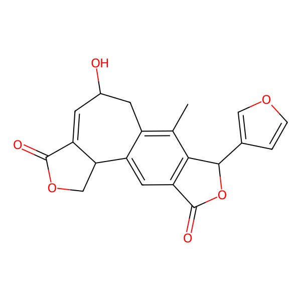 2D Structure of (2R,8R,13S)-13-(furan-3-yl)-8-hydroxy-11-methyl-4,14-dioxatetracyclo[8.7.0.02,6.012,16]heptadeca-1(17),6,10,12(16)-tetraene-5,15-dione