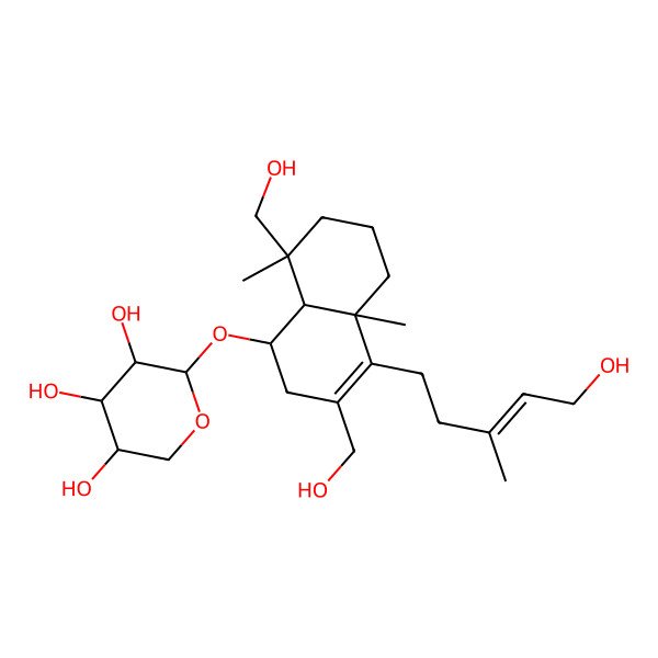 2D Structure of 2-[[3,8-Bis(hydroxymethyl)-4-(5-hydroxy-3-methylpent-3-enyl)-4a,8-dimethyl-1,2,5,6,7,8a-hexahydronaphthalen-1-yl]oxy]oxane-3,4,5-triol
