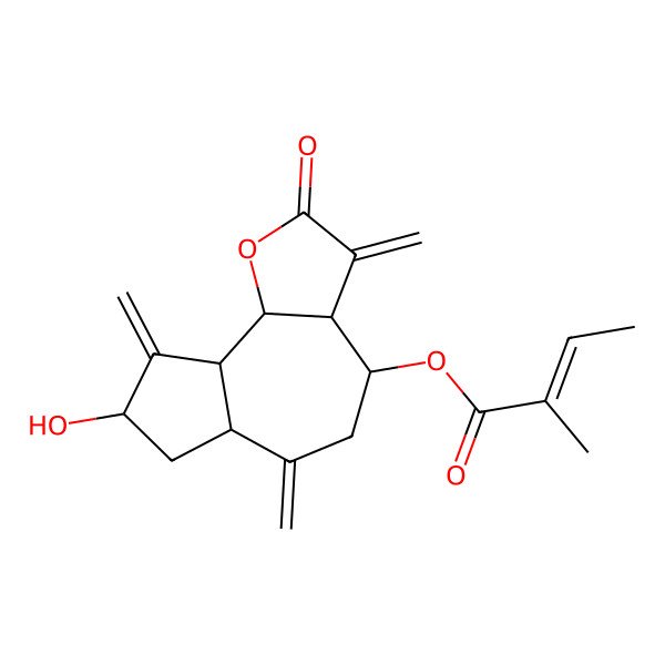 2D Structure of [(3aR,4S,6aR,8S,9aR,9bR)-8-hydroxy-3,6,9-trimethylidene-2-oxo-3a,4,5,6a,7,8,9a,9b-octahydroazuleno[4,5-b]furan-4-yl] (Z)-2-methylbut-2-enoate