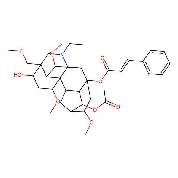 2D Structure of [(1S,2R,3R,4S,5R,6S,8S,9R,10R,13R,14R,16S,17S,18S)-4-acetyloxy-11-ethyl-14-hydroxy-6,16,18-trimethoxy-13-(methoxymethyl)-11-azahexacyclo[7.7.2.12,5.01,10.03,8.013,17]nonadecan-8-yl] (E)-3-phenylprop-2-enoate