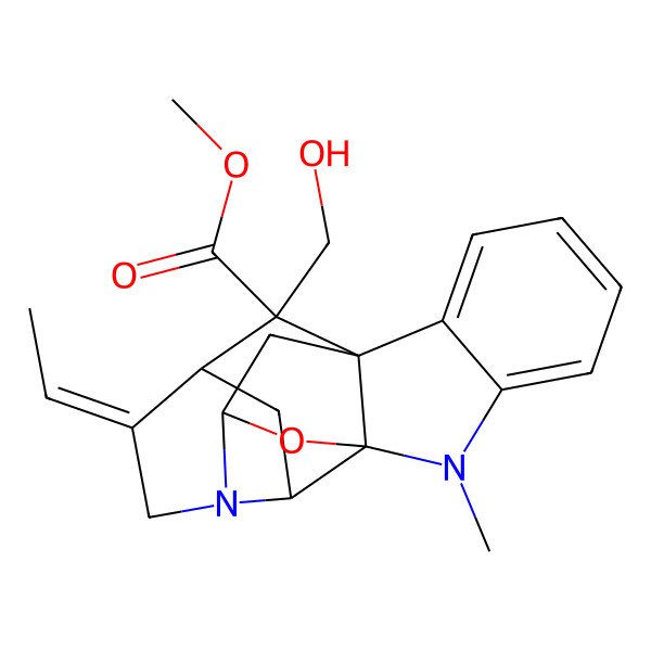2D Structure of methyl (1R,9S,11S,14E,15S,17S,19R)-14-ethylidene-19-(hydroxymethyl)-2-methyl-18-oxa-2,12-diazahexacyclo[9.6.1.19,15.01,9.03,8.012,17]nonadeca-3,5,7-triene-19-carboxylate