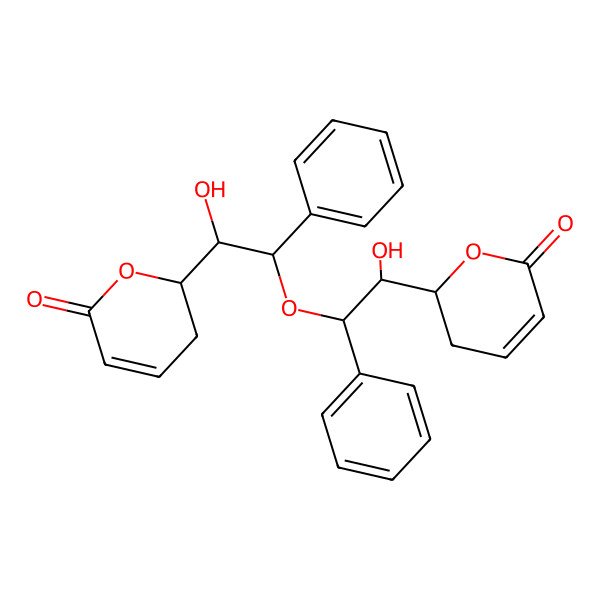 2D Structure of 2-[1-Hydroxy-2-[2-hydroxy-2-(6-oxo-2,3-dihydropyran-2-yl)-1-phenylethoxy]-2-phenylethyl]-2,3-dihydropyran-6-one