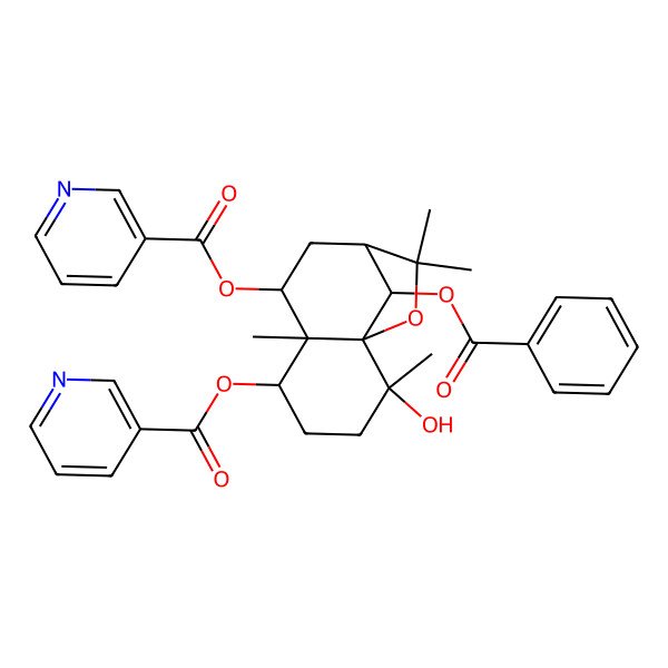 2D Structure of [(1S,2S,5S,6S,7S,9R,12R)-12-benzoyloxy-2-hydroxy-2,6,10,10-tetramethyl-7-(pyridine-3-carbonyloxy)-11-oxatricyclo[7.2.1.01,6]dodecan-5-yl] pyridine-3-carboxylate