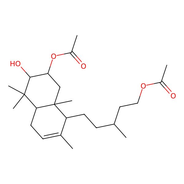 2D Structure of [5-(7-Acetyloxy-6-hydroxy-2,5,5,8a-tetramethyl-1,4,4a,6,7,8-hexahydronaphthalen-1-yl)-3-methylpentyl] acetate