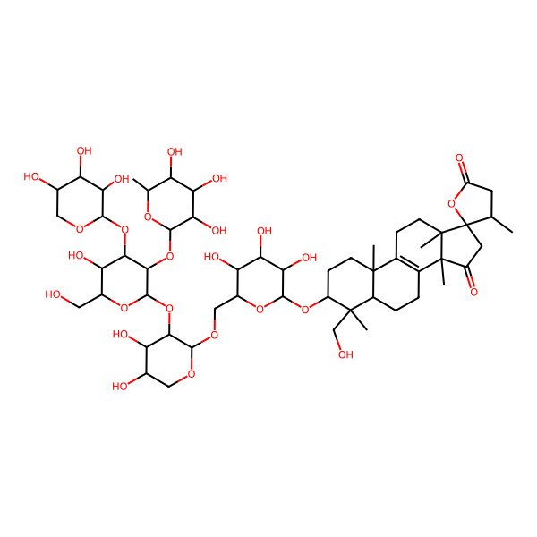 2D Structure of (3S,4S,4'R,5R,10S,13S,14S,17S)-3-[(2R,3R,4S,5S,6R)-6-[[(2S,3R,4S,5S)-4,5-dihydroxy-3-[(2S,3R,4S,5R,6R)-5-hydroxy-6-(hydroxymethyl)-3-[(2S,3R,4R,5R,6S)-3,4,5-trihydroxy-6-methyloxan-2-yl]oxy-4-[(2S,3R,4S,5S)-3,4,5-trihydroxyoxan-2-yl]oxyoxan-2-yl]oxyoxan-2-yl]oxymethyl]-3,4,5-trihydroxyoxan-2-yl]oxy-4-(hydroxymethyl)-4,4',10,13,14-pentamethylspiro[2,3,5,6,7,11,12,16-octahydro-1H-cyclopenta[a]phenanthrene-17,5'-oxolane]-2',15-dione