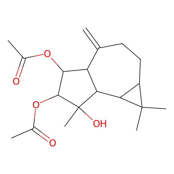 2D Structure of [(1aS,4aR,5R,6R,7S,7aR,7bS)-6-acetyloxy-7-hydroxy-1,1,7-trimethyl-4-methylidene-1a,2,3,4a,5,6,7a,7b-octahydrocyclopropa[e]azulen-5-yl] acetate