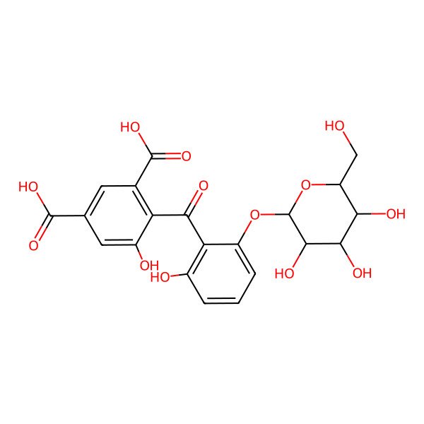 2D Structure of 5-Hydroxy-4-[2-hydroxy-6-[3,4,5-trihydroxy-6-(hydroxymethyl)oxan-2-yl]oxybenzoyl]benzene-1,3-dicarboxylic acid