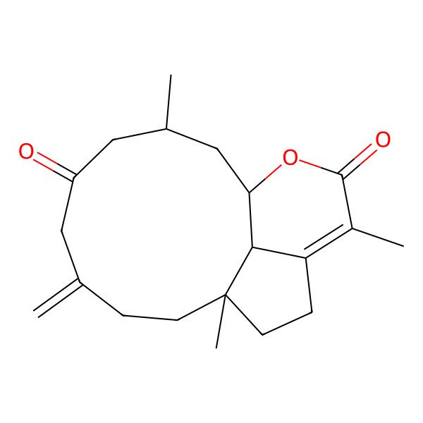 2D Structure of (1S,3R,10S,17S)-3,10,14-trimethyl-7-methylidene-16-oxatricyclo[8.6.1.013,17]heptadec-13-ene-5,15-dione