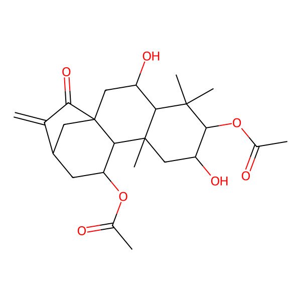 2D Structure of (6-Acetyloxy-3,7-dihydroxy-5,5,9-trimethyl-14-methylidene-15-oxo-11-tetracyclo[11.2.1.01,10.04,9]hexadecanyl) acetate