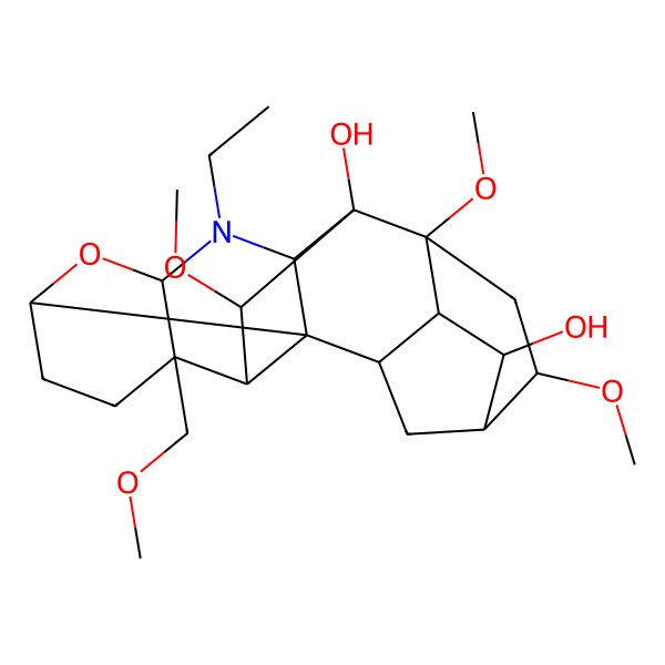 2D Structure of 4-Ethyl-12,14,16-trimethoxy-10-(methoxymethyl)-6-oxa-4-azaheptacyclo[15.2.1.02,7.02,11.03,13.05,10.014,19]icosane-13,18-diol