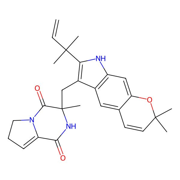 2D Structure of 3-[[2,2-dimethyl-7-(2-methylbut-3-en-2-yl)-8H-pyrano[3,2-f]indol-6-yl]methyl]-3-methyl-6,7-dihydro-2H-pyrrolo[1,2-a]pyrazine-1,4-dione