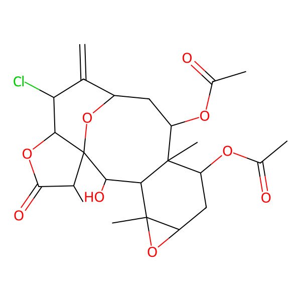 2D Structure of [(1R,2R,3S,4R,6S,8S,9S,10R,12S,14S,15R,18R)-8-acetyloxy-14-chloro-2-hydroxy-4,9,18-trimethyl-13-methylidene-17-oxo-5,16,19-trioxapentacyclo[10.6.1.01,15.03,9.04,6]nonadecan-10-yl] acetate