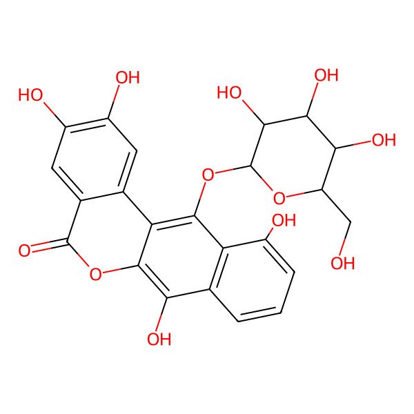 2D Structure of 2,3,7,11-tetrahydroxy-12-[(2S,3R,4S,5S,6R)-3,4,5-trihydroxy-6-(hydroxymethyl)oxan-2-yl]oxynaphtho[2,3-c]isochromen-5-one