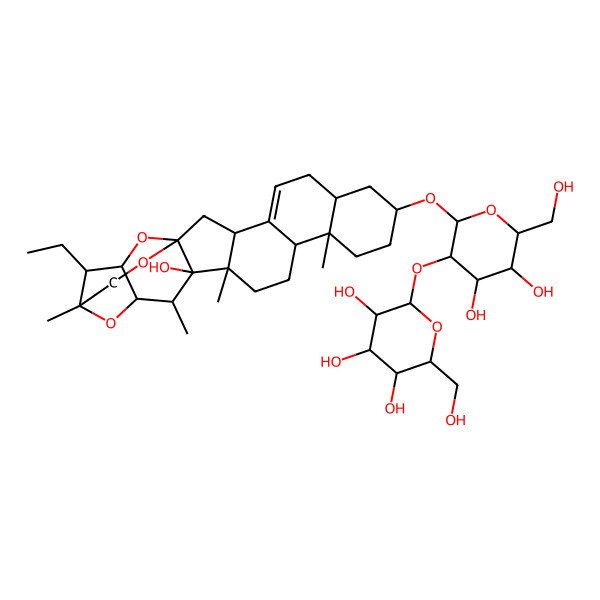 2D Structure of (2S,3R,4S,5S,6R)-2-[(2R,3R,4S,5S,6R)-2-[[(1S,3S,7R,9R,12S,13R,16S,17S,18R,19S,21S,22S,23S)-22-ethyl-17-hydroxy-12,16,18,21-tetramethyl-20,24,25-trioxaheptacyclo[19.3.2.01,17.03,16.04,13.07,12.019,23]hexacos-4-en-9-yl]oxy]-4,5-dihydroxy-6-(hydroxymethyl)oxan-3-yl]oxy-6-(hydroxymethyl)oxane-3,4,5-triol