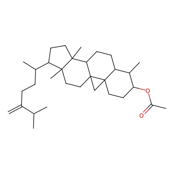 2D Structure of [(6S,7S,15R)-7,12,16-trimethyl-15-[(2R)-6-methyl-5-methylideneheptan-2-yl]-6-pentacyclo[9.7.0.01,3.03,8.012,16]octadecanyl] acetate