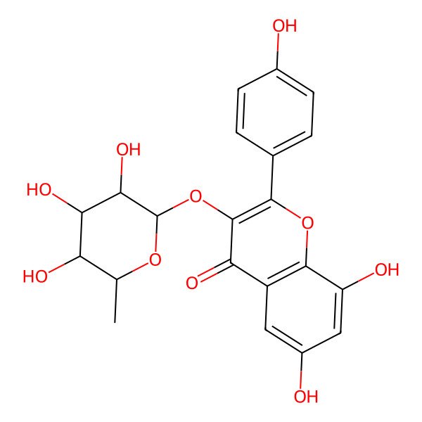 2D Structure of 6,8-dihydroxy-2-(4-hydroxyphenyl)-3-[(2R,3R,4R,5R,6S)-3,4,5-trihydroxy-6-methyloxan-2-yl]oxychromen-4-one