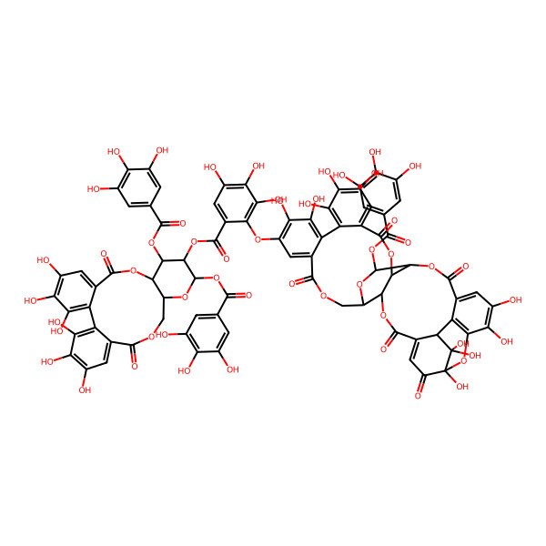 2D Structure of [3,4,5,21,22,23-Hexahydroxy-8,18-dioxo-11,13-bis[(3,4,5-trihydroxybenzoyl)oxy]-9,14,17-trioxatetracyclo[17.4.0.02,7.010,15]tricosa-1(23),2,4,6,19,21-hexaen-12-yl] 2-[[1,13,14,15,18,19,34,35,39,39-decahydroxy-2,5,10,23,31-pentaoxo-28-(3,4,5-trihydroxybenzoyl)oxy-6,9,24,27,30,40-hexaoxaoctacyclo[34.3.1.04,38.07,26.08,29.011,16.017,22.032,37]tetraconta-3,11,13,15,17,19,21,32,34,36-decaen-20-yl]oxy]-3,4,5-trihydroxybenzoate