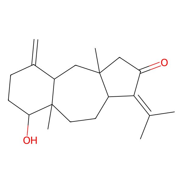 2D Structure of (3aS,5aR,6R,9aS,10aR)-6-hydroxy-5a,10a-dimethyl-9-methylidene-3-propan-2-ylidene-3a,4,5,6,7,8,9a,10-octahydro-1H-benzo[f]azulen-2-one