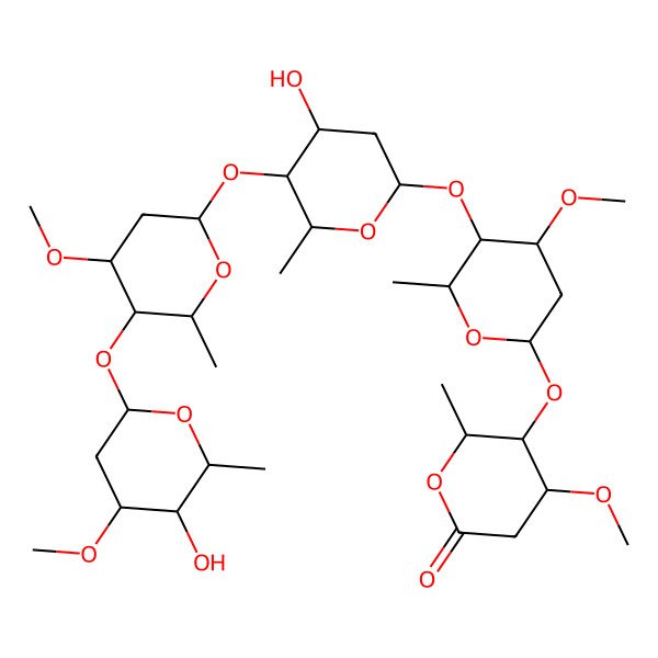 2D Structure of 5-[5-[4-Hydroxy-5-[5-(5-hydroxy-4-methoxy-6-methyloxan-2-yl)oxy-4-methoxy-6-methyloxan-2-yl]oxy-6-methyloxan-2-yl]oxy-4-methoxy-6-methyloxan-2-yl]oxy-4-methoxy-6-methyloxan-2-one