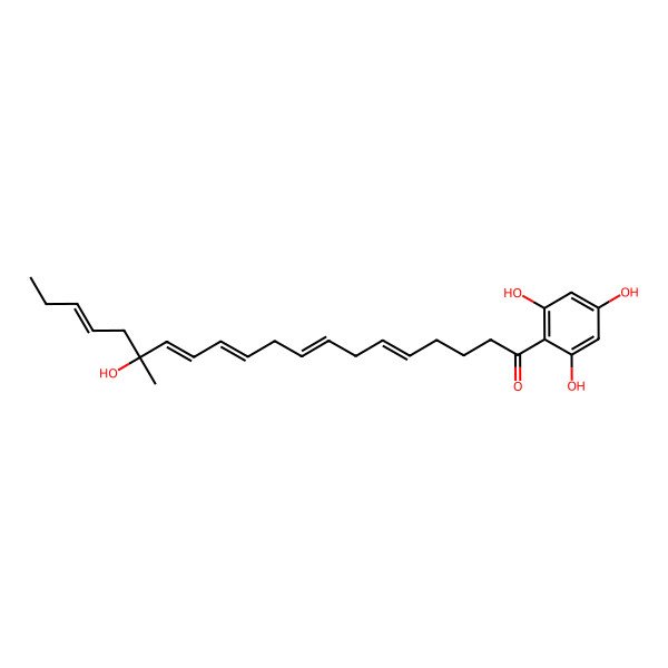 2D Structure of (5Z,8Z,11Z,13E,15S,17Z)-15-hydroxy-15-methyl-1-(2,4,6-trihydroxyphenyl)icosa-5,8,11,13,17-pentaen-1-one