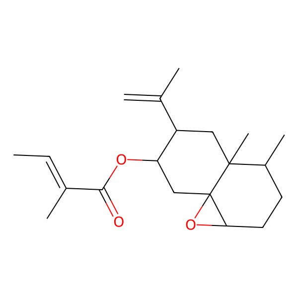 2D Structure of (4,4a-Dimethyl-6-prop-1-en-2-yl-1a,2,3,4,5,6,7,8-octahydronaphtho[1,8a-b]oxiren-7-yl) 2-methylbut-2-enoate