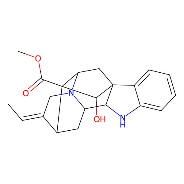 2D Structure of methyl (1R,9R,10S,12S,13Z,16S,17R,18S)-13-ethylidene-18-hydroxy-8,15-diazahexacyclo[14.2.1.01,9.02,7.010,15.012,17]nonadeca-2,4,6-triene-17-carboxylate