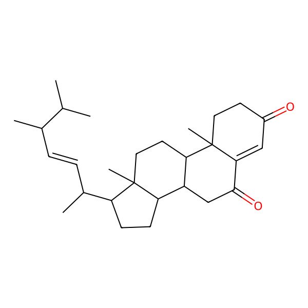 2D Structure of 17-(5,6-dimethylhept-3-en-2-yl)-10,13-dimethyl-2,7,8,9,11,12,14,15,16,17-decahydro-1H-cyclopenta[a]phenanthrene-3,6-dione