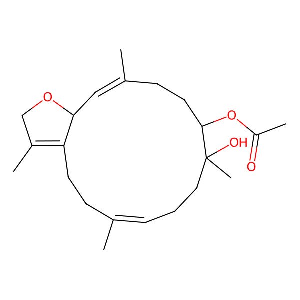 2D Structure of [(10R,11S,15aS)-10-hydroxy-3,6,10,14-tetramethyl-4,5,8,9,11,12,13,15a-octahydro-2H-cyclotetradeca[b]furan-11-yl] acetate