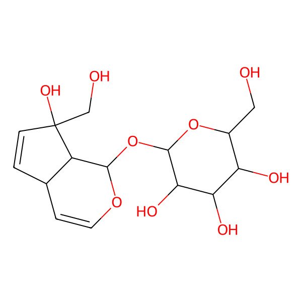 2D Structure of (2S,3S,4S,5S,6R)-2-[[(1S,4aR,7S,7aS)-7-hydroxy-7-(hydroxymethyl)-4a,7a-dihydro-1H-cyclopenta[c]pyran-1-yl]oxy]-6-(hydroxymethyl)oxane-3,4,5-triol
