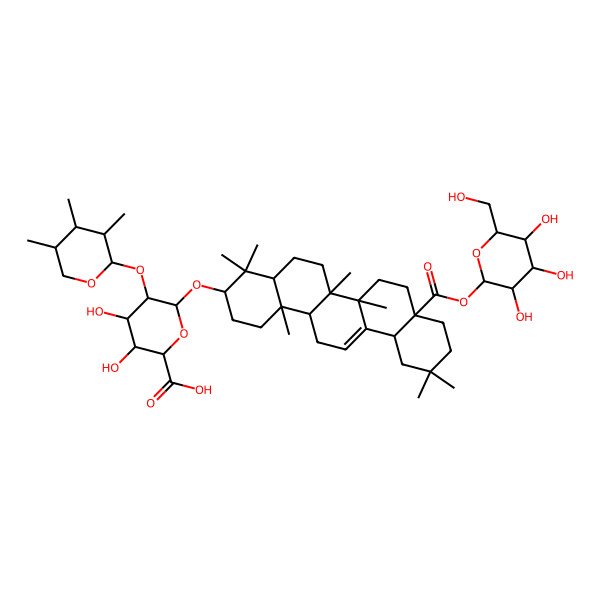 2D Structure of 6-[[4,4,6a,6b,11,11,14b-Heptamethyl-8a-[3,4,5-trihydroxy-6-(hydroxymethyl)oxan-2-yl]oxycarbonyl-1,2,3,4a,5,6,7,8,9,10,12,12a,14,14a-tetradecahydropicen-3-yl]oxy]-3,4-dihydroxy-5-(3,4,5-trimethyloxan-2-yl)oxyoxane-2-carboxylic acid