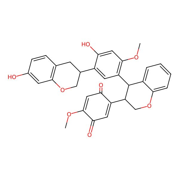 2D Structure of 2-[4-[4-hydroxy-5-(7-hydroxy-3,4-dihydro-2H-chromen-3-yl)-2-methoxyphenyl]-3,4-dihydro-2H-chromen-3-yl]-5-methoxycyclohexa-2,5-diene-1,4-dione