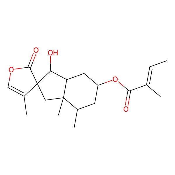 2D Structure of (3-hydroxy-4',7,7a-trimethyl-2'-oxospiro[3,3a,4,5,6,7-hexahydro-1H-indene-2,3'-furan]-5-yl) 2-methylbut-2-enoate