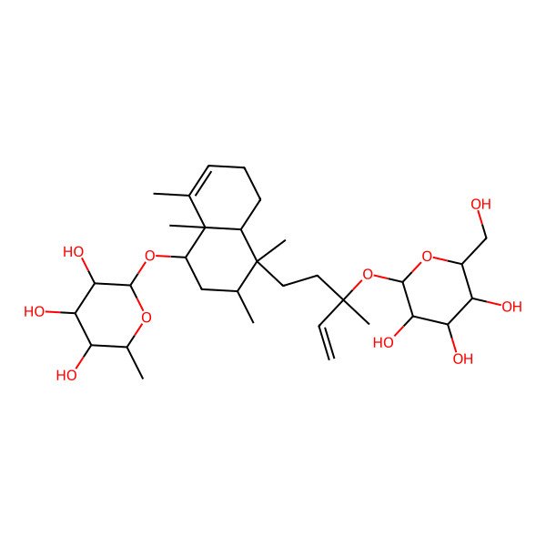 2D Structure of 2-[[3,4,8,8a-Tetramethyl-4-[3-methyl-3-[3,4,5-trihydroxy-6-(hydroxymethyl)oxan-2-yl]oxypent-4-enyl]-1,2,3,4a,5,6-hexahydronaphthalen-1-yl]oxy]-6-methyloxane-3,4,5-triol