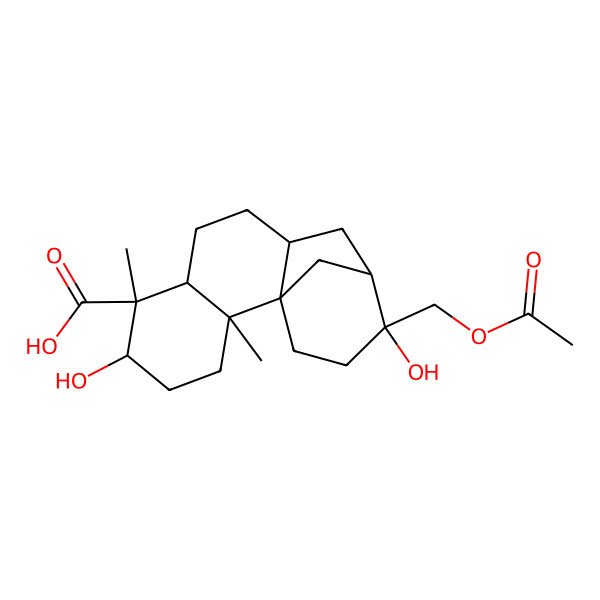 2D Structure of 13-(Acetyloxymethyl)-5,13-dihydroxy-2,6-dimethyltetracyclo[10.3.1.01,10.02,7]hexadecane-6-carboxylic acid