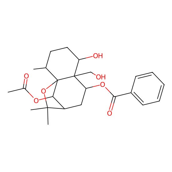 2D Structure of [(1S,2S,5R,6S,7R,9R,12S)-12-acetyloxy-5-hydroxy-6-(hydroxymethyl)-2,10,10-trimethyl-11-oxatricyclo[7.2.1.01,6]dodecan-7-yl] benzoate