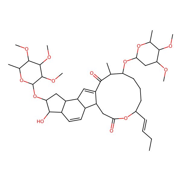 2D Structure of 19-But-1-enyl-15-(4,5-dimethoxy-6-methyloxan-2-yl)oxy-6-hydroxy-14-methyl-7-(3,4,5-trimethoxy-6-methyloxan-2-yl)oxy-20-oxatetracyclo[10.10.0.02,10.05,9]docosa-3,11-diene-13,21-dione