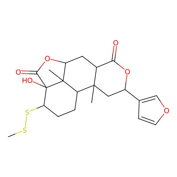 2D Structure of 4-(Furan-3-yl)-12-hydroxy-2,16-dimethyl-13-(methyldisulfanyl)-5,10-dioxatetracyclo[7.6.1.02,7.012,16]hexadecane-6,11-dione