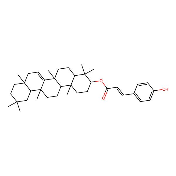 2D Structure of [(3S,4aR,6aR,6aS,8aR,12aR,14aR,14bR)-4,4,6a,6a,8a,11,11,14b-octamethyl-1,2,3,4a,5,6,8,9,10,12,12a,13,14,14a-tetradecahydropicen-3-yl] (E)-3-(4-hydroxyphenyl)prop-2-enoate