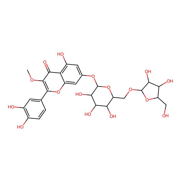 2D Structure of 7-[(2S,3R,4S,5S,6S)-6-[[(2S,3R,4R,5R)-3,4-dihydroxy-5-(hydroxymethyl)oxolan-2-yl]oxymethyl]-3,4,5-trihydroxyoxan-2-yl]oxy-2-(3,4-dihydroxyphenyl)-5-hydroxy-3-methoxychromen-4-one