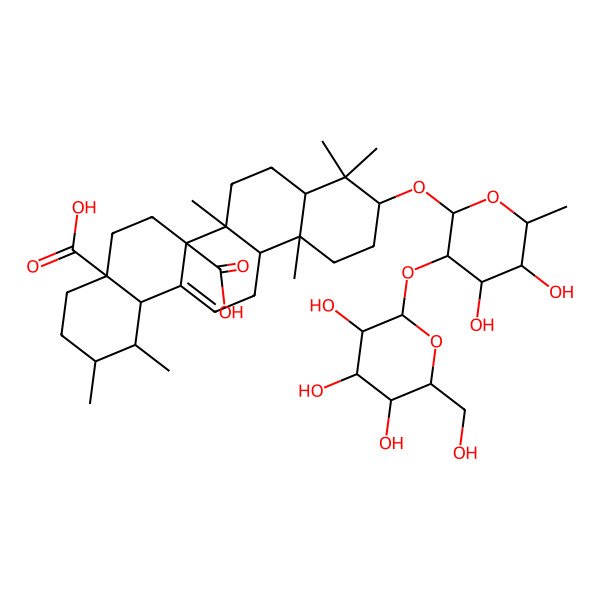 2D Structure of 10-[4,5-dihydroxy-6-methyl-3-[3,4,5-trihydroxy-6-(hydroxymethyl)oxan-2-yl]oxyoxan-2-yl]oxy-1,2,6b,9,9,12a-hexamethyl-2,3,4,5,6,6a,7,8,8a,10,11,12,13,14b-tetradecahydro-1H-picene-4a,6a-dicarboxylic acid